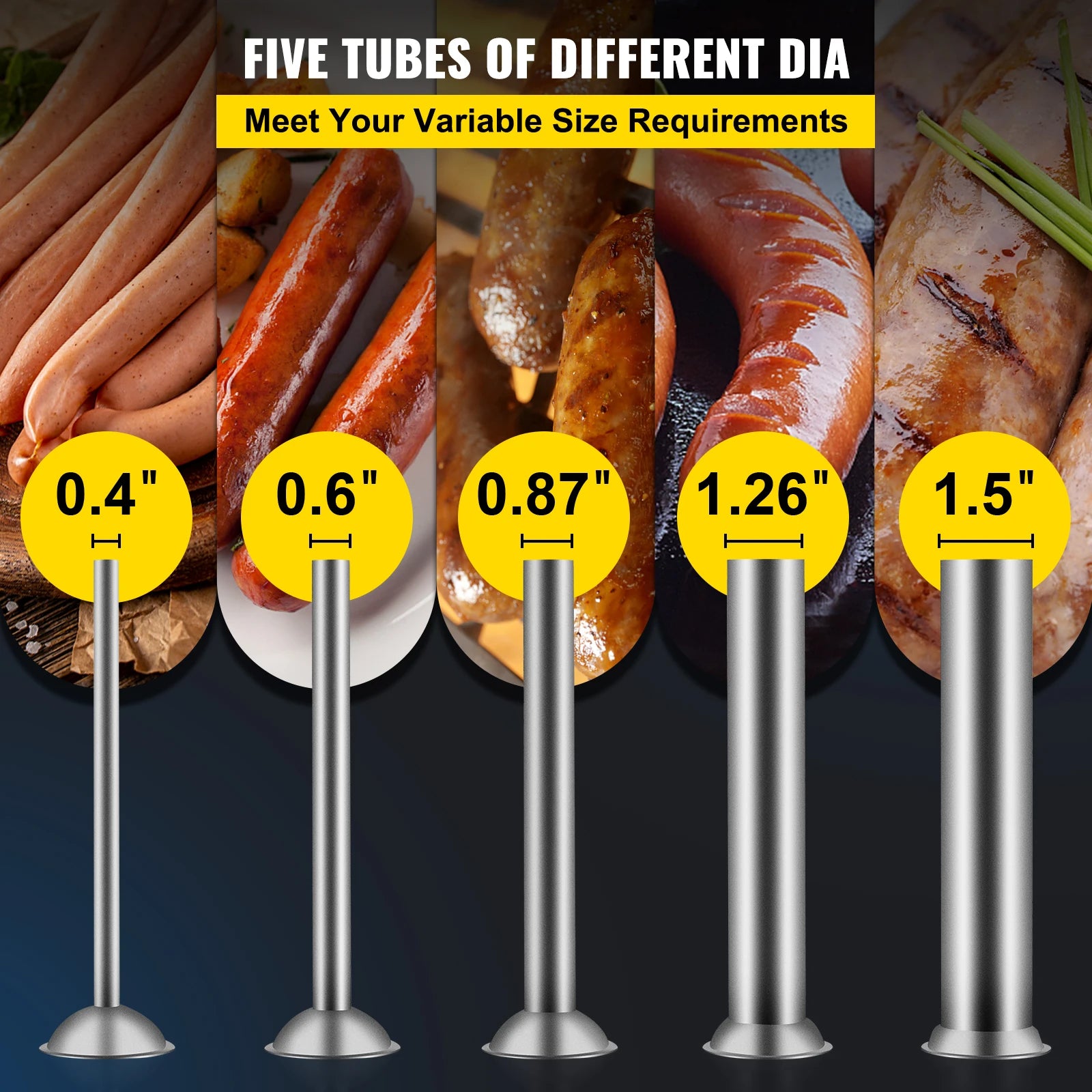 Succebuy 3L Horizontal Sausage Stuffer Manual Sausage Maker Stainless Steel with 5 Filling Nozzles for Home & Commercial Use