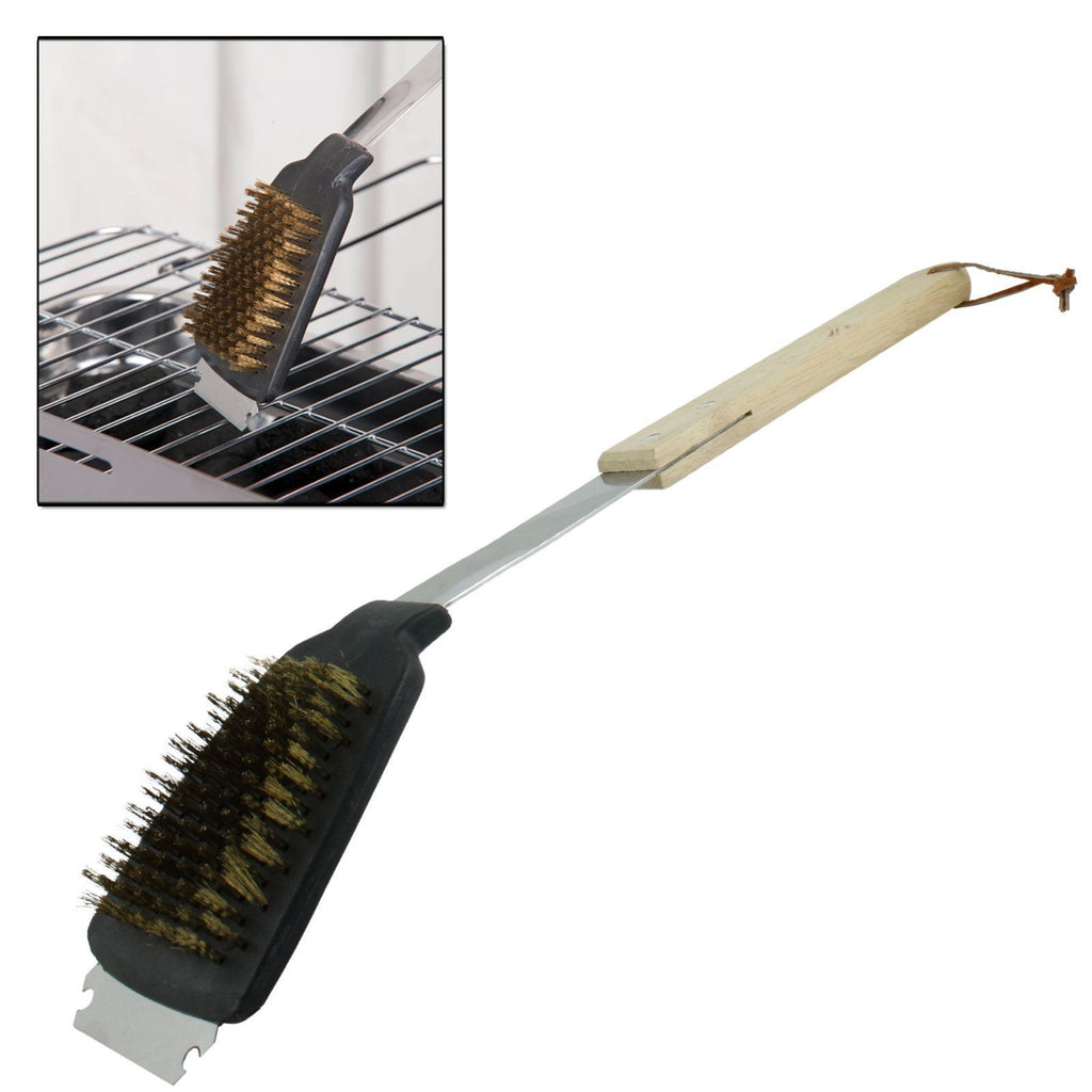 2 in 1 BBQ Barbecue Grill Cleaner Brush Tool Metal Scraper Steel Wire Brush WOOD