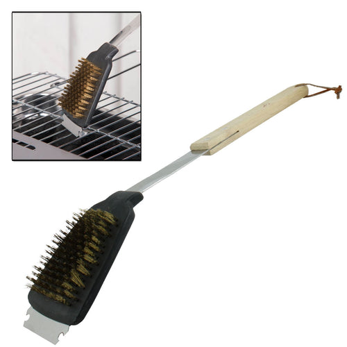 2 in 1 BBQ Barbecue Grill Cleaner Brush Tool Metal Scraper Steel Wire Brush WOOD