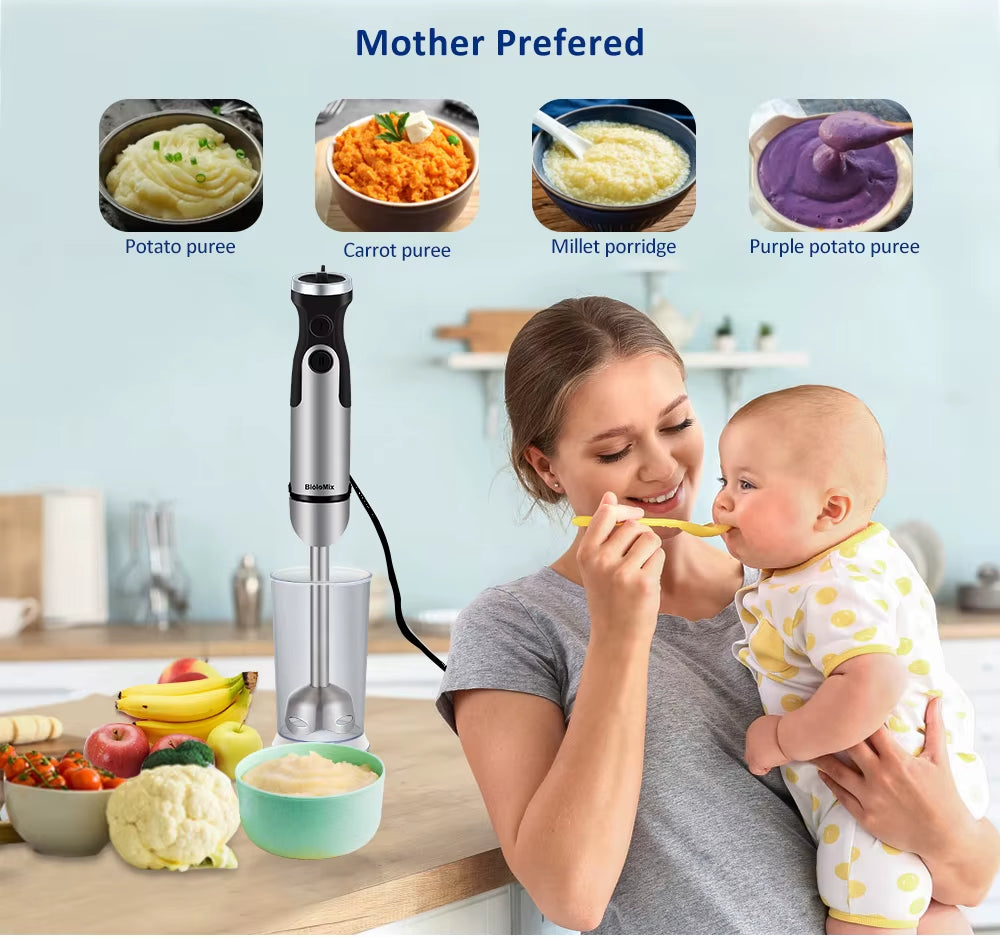 1200W 5-In-1 Immersion Hand Stick Blender Mixer Vegetable Meat Grinder 800Ml Chopper Whisk 600Ml Smoothie Cup
