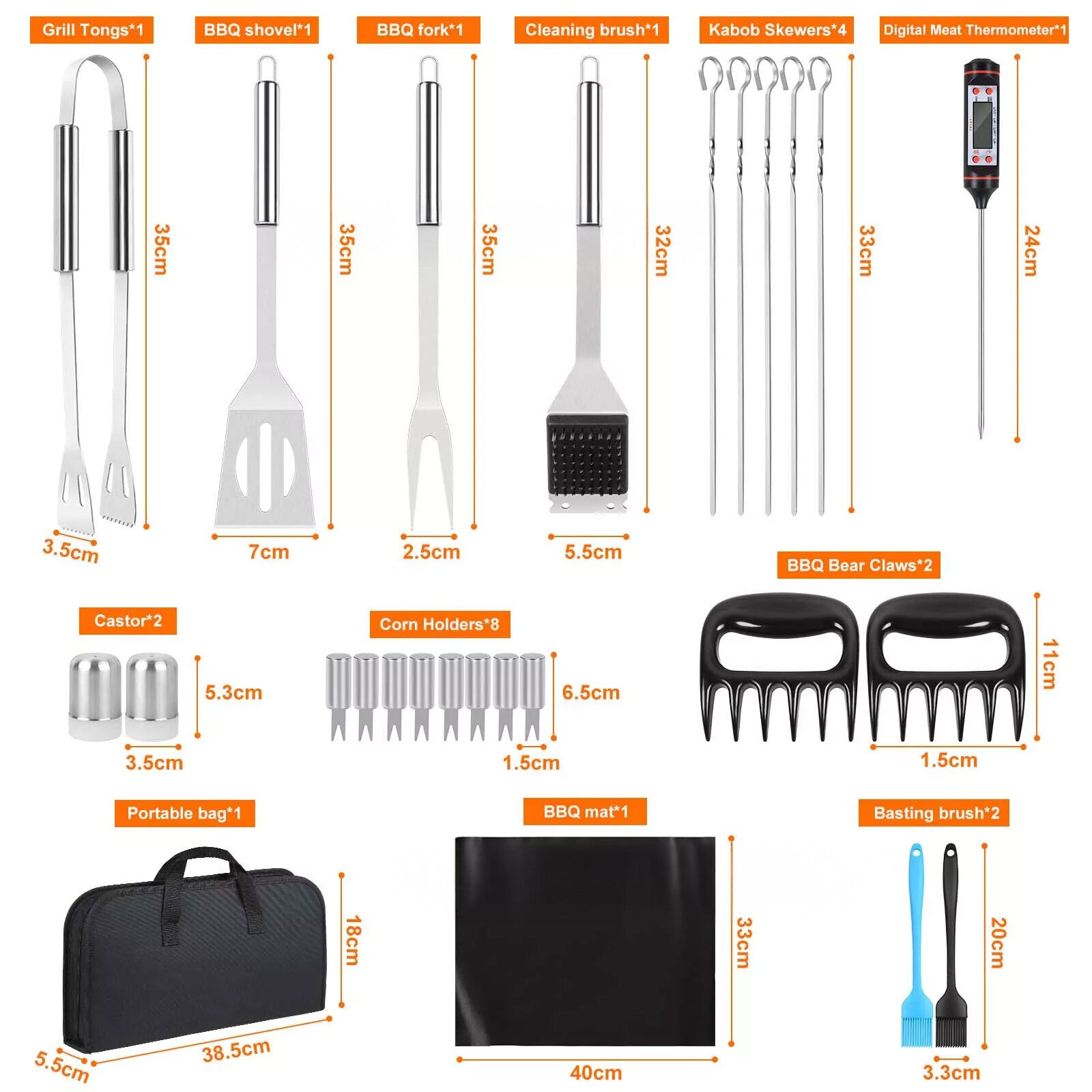 26X BBQ Tool Set Stainless Steel Barbecue Grilling Utensil Cooking Outdoor Kit