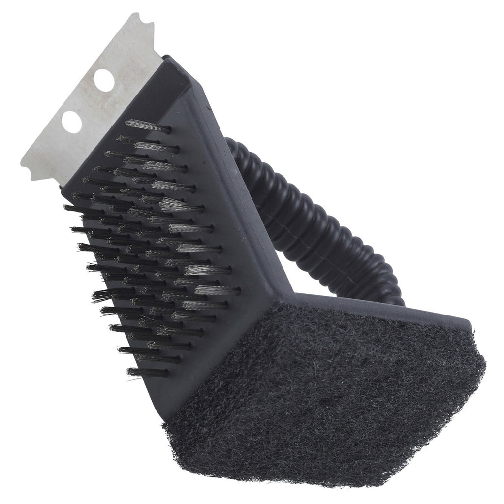 3 in 1 Barbeque BBQ Grill Scrub Cleaner Scraping Brush Steel Teeth Sponge Stains