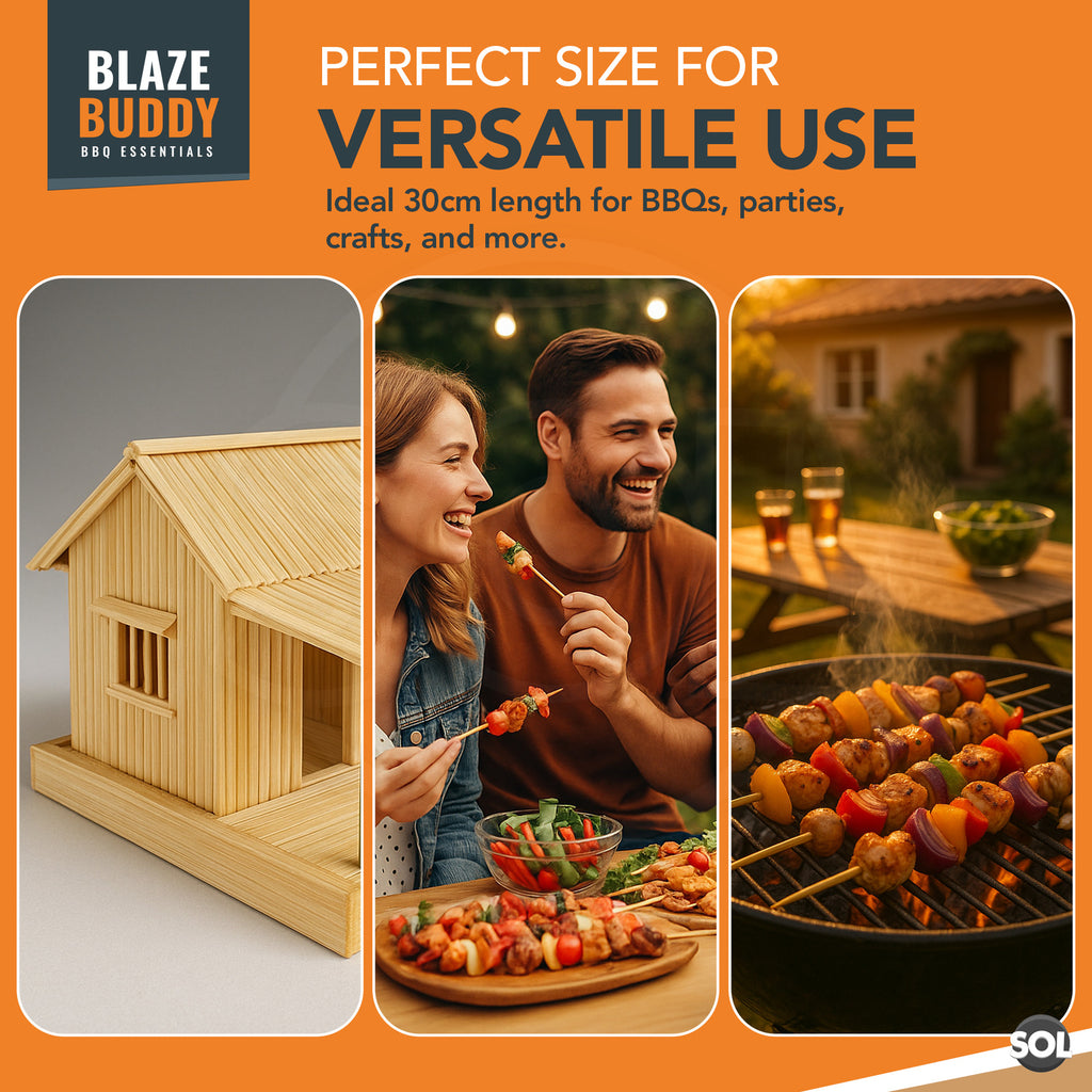 100 Bamboo Skewers 20Cm BBQ Kebab Fruit Chocolate Fondue Grill Wooden Sticks