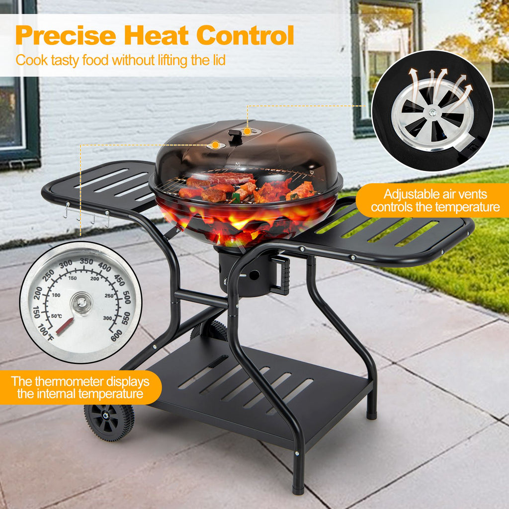 Outdoor Barbecue Charcoal Grill with High-Capacity Ash Catcher