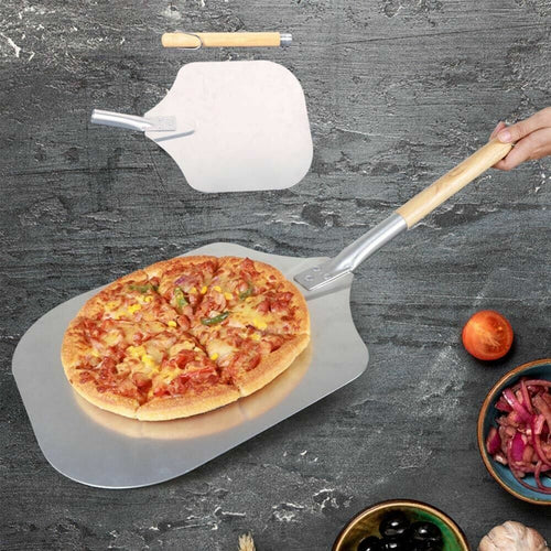 12X14X26 Inch Aluminium Pizza Peel Removable Wooden Handle Bakers Paddle Shovel