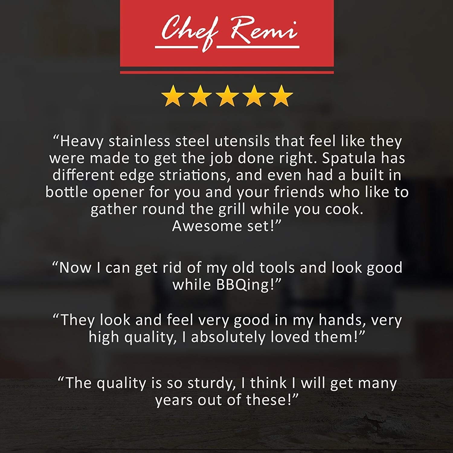 Chef Remi Barbeque Grill Tool Set - Spatula Tongs & Fork | Complete Grilling Set