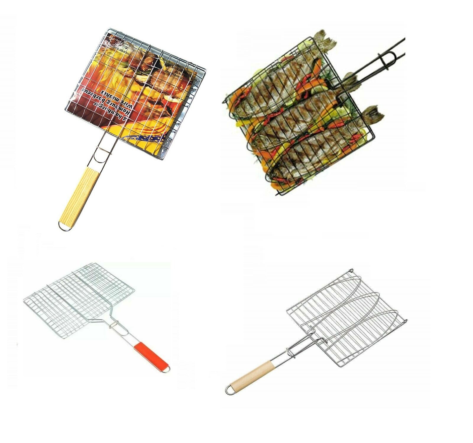 BBQ Long Handle Grill Basket Barbecue Rack Meat Burger Fish Stand Mesh Food UK