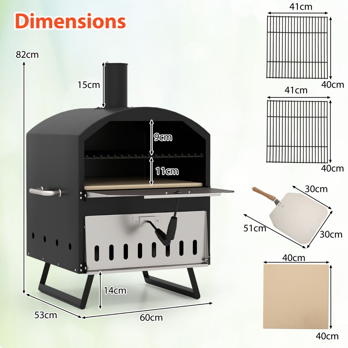 Outdoor 60Cm Wood Fired Pizza Oven with Cooking Grills and Cover