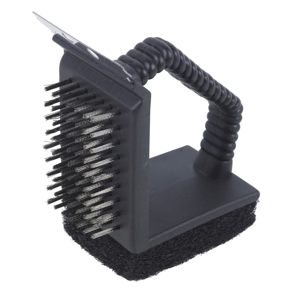 3 in 1 Barbeque BBQ Grill Scrub Cleaner Scraping Brush Steel Teeth Sponge Stains