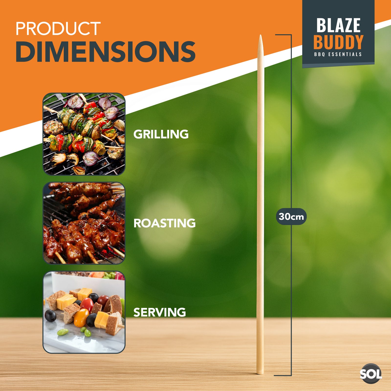 100 Bamboo Skewers 20Cm BBQ Kebab Fruit Chocolate Fondue Grill Wooden Sticks