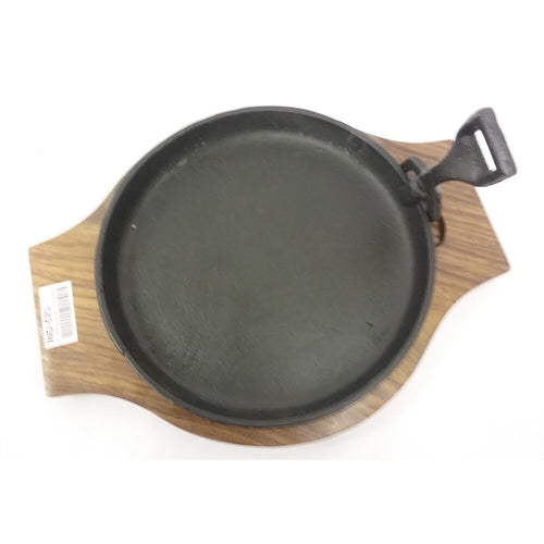 10 Inch Cast Iron Steak Sizzler Sizzling Serving Platter Plate Dish Wooden Base