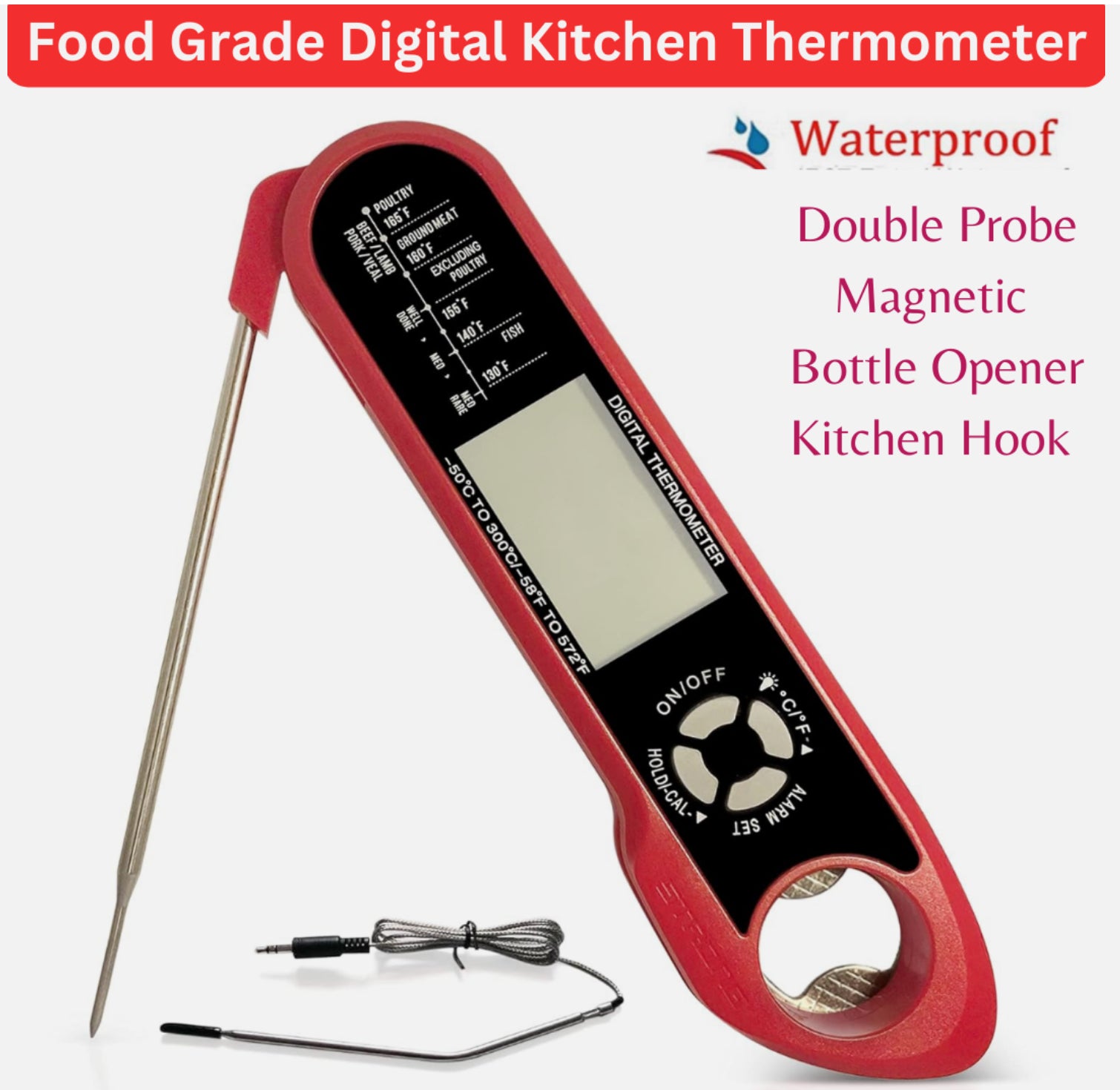 Instant Read Digital Meat Thermometer Cooking Food Temperature Probe Lcd Kitchen