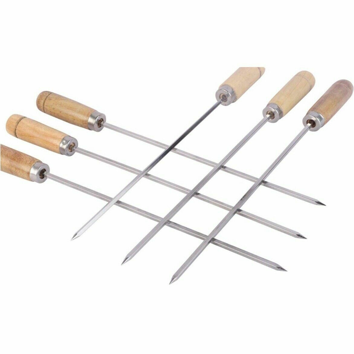 4X BBQ Kebab Skewer Wooden Handle Metal 5Mm/8Mm/15Mm Heavy Duty Stainless Steel
