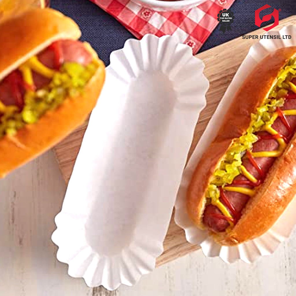 Hot Dog Trays Red and White Retro Cinema Hollywood Party Red Stripe Paper 8PK