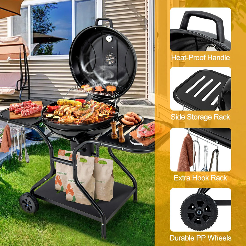 Outdoor Barbecue Charcoal Grill with High-Capacity Ash Catcher