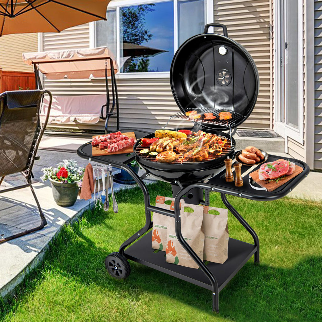 Outdoor Barbecue Charcoal Grill with High-Capacity Ash Catcher