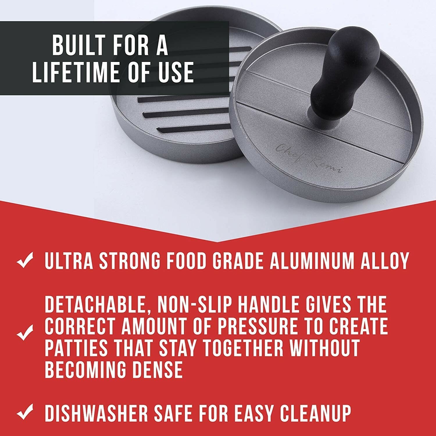 Chef Remi Burger Press | Non-Stick Professional Hamburger Press & Patty Maker
