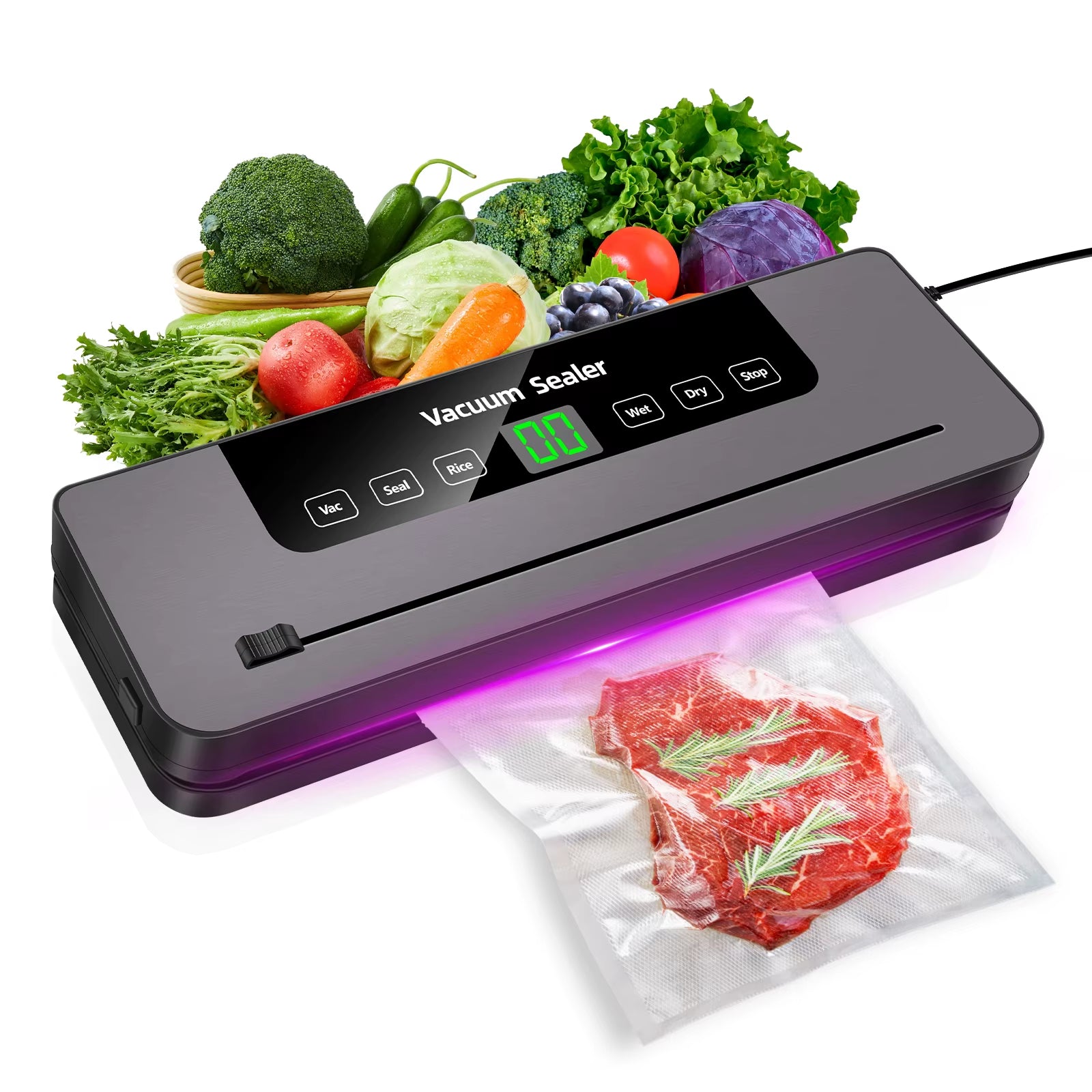 Vacuum Sealer, Food Sealing Machine with Built-In Cutter & Vacuum+10 Vacuum Bags