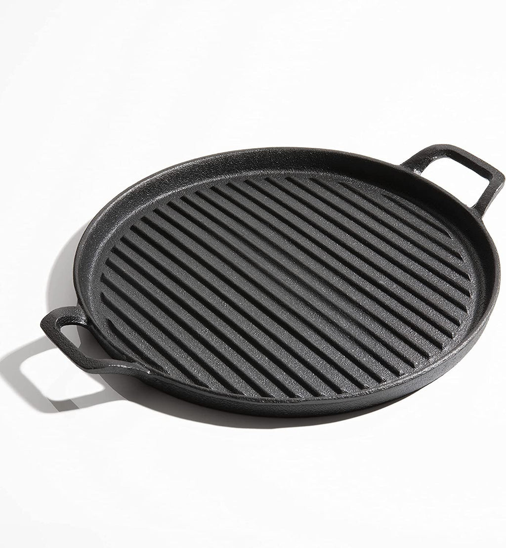 Cast Iron Pre Seasoned Reversible Oven Safe Rectangular round Griddle 2 Handles