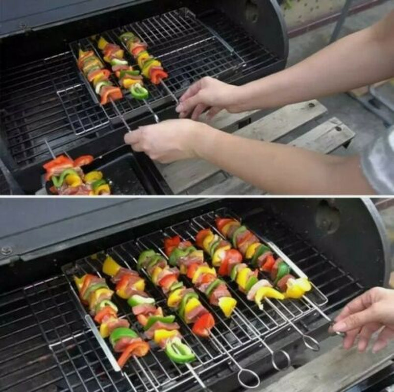 BBQ Long Handle Grill Basket Barbecue Rack Meat Burger Fish Stand Mesh Food UK