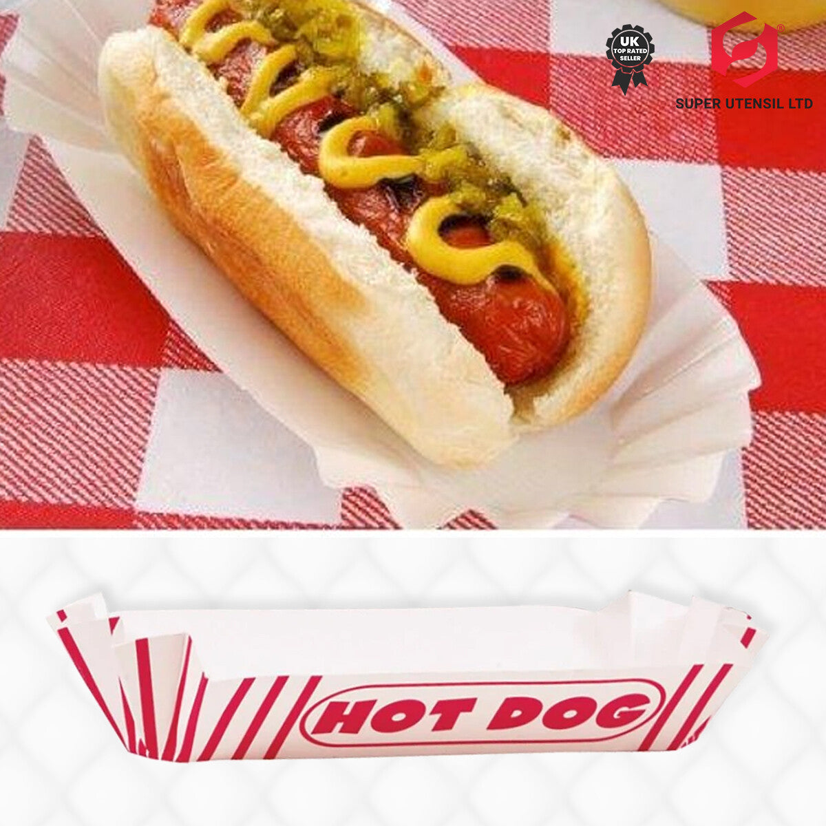 Hot Dog Trays Red and White Retro Cinema Hollywood Party Red Stripe Paper 8PK