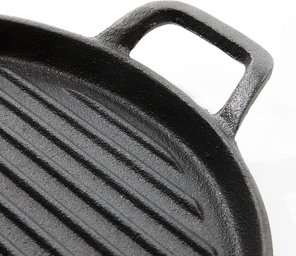 Cast Iron Pre Seasoned Reversible Oven Safe Rectangular round Griddle 2 Handles