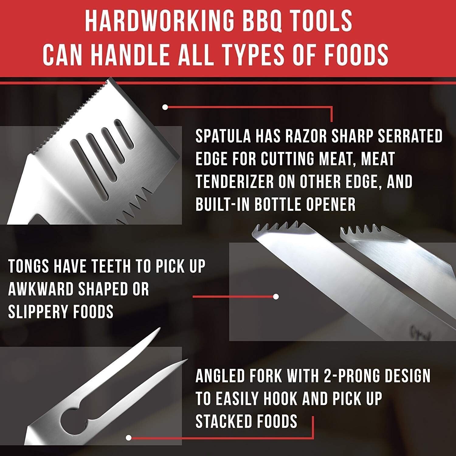 Chef Remi Barbeque Grill Tool Set - Spatula Tongs & Fork | Complete Grilling Set