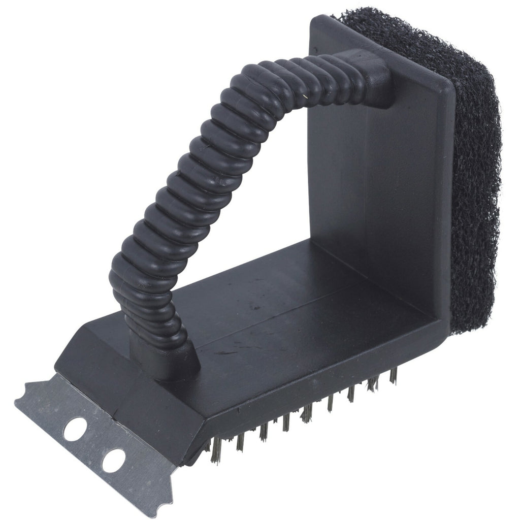 3 in 1 Barbeque BBQ Grill Scrub Cleaner Scraping Brush Steel Teeth Sponge Stains