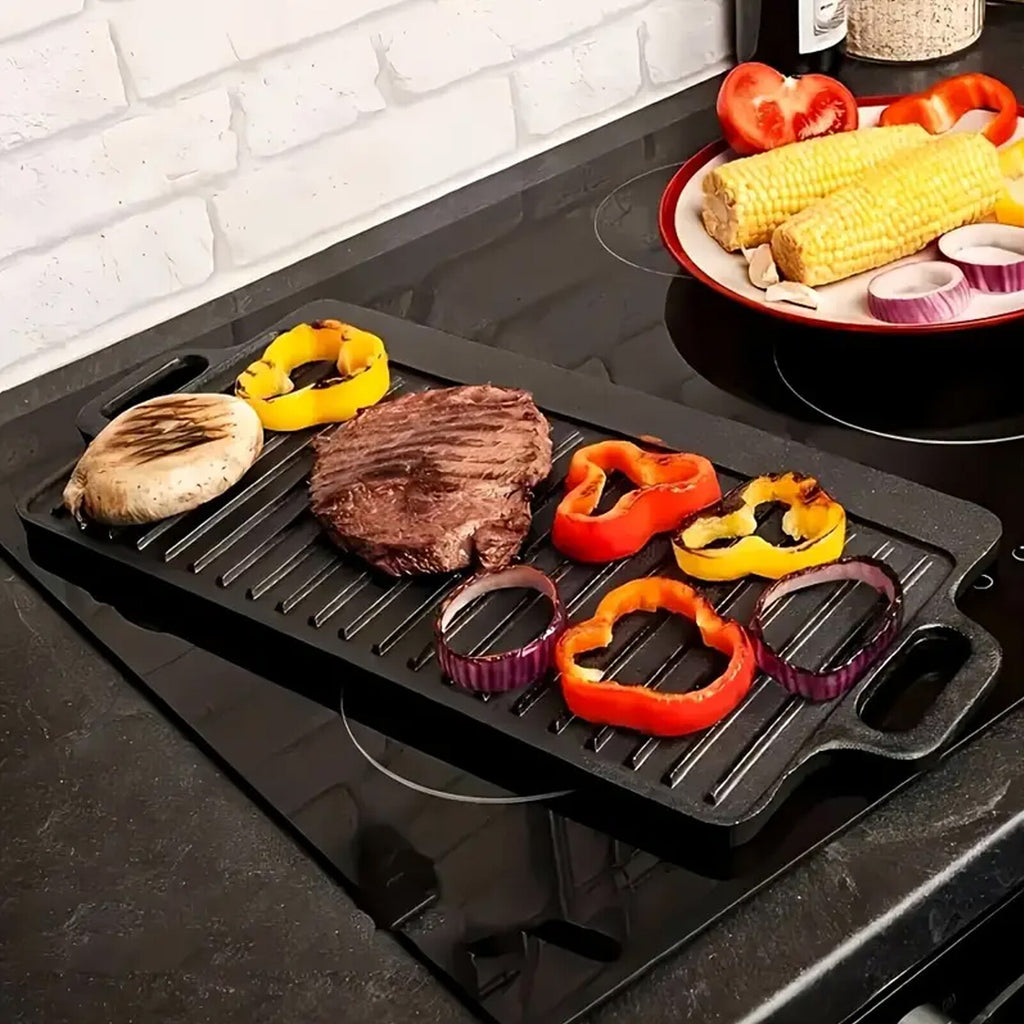 Cast Iron Large Griddle Pan Reversible BBQ Grill Pancake Plate Grills In&Outdoor