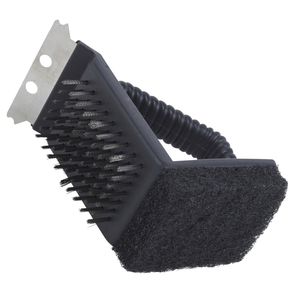3 in 1 Barbeque BBQ Grill Scrub Cleaner Scraping Brush Steel Teeth Sponge Stains