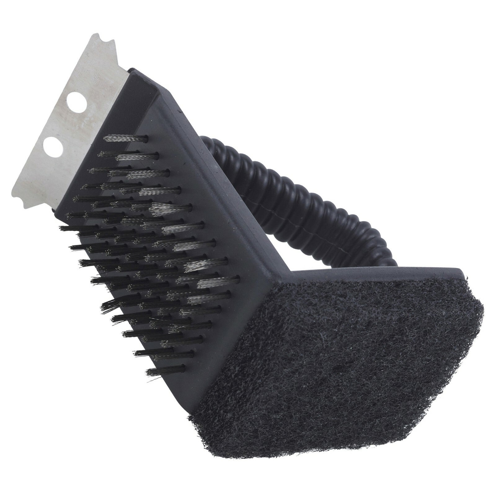 3 in 1 Barbeque BBQ Grill Scrub Cleaner Scraping Brush Steel Teeth Sponge Stains