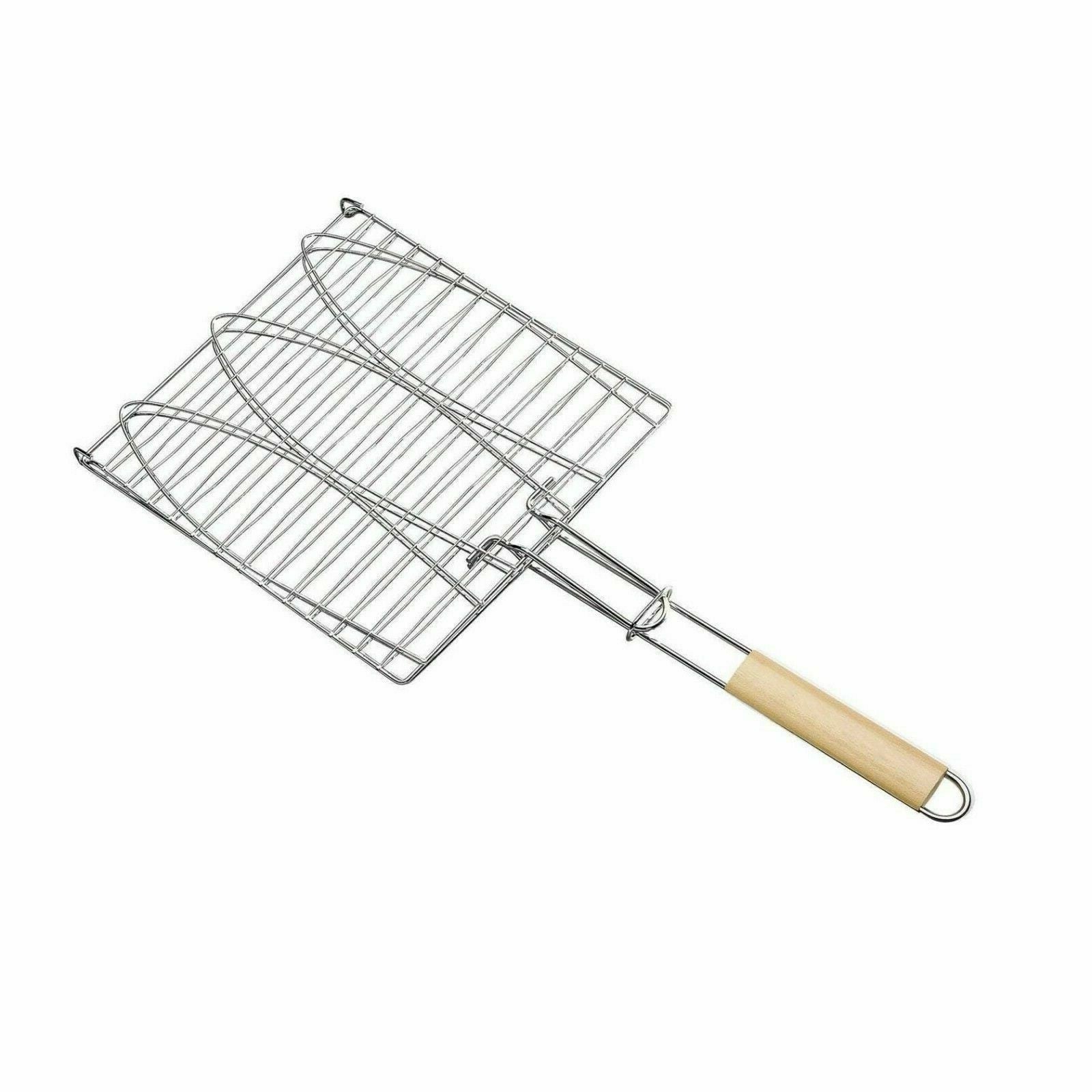 BBQ Long Handle Grill Basket Barbecue Rack Meat Burger Fish Stand Mesh Food UK