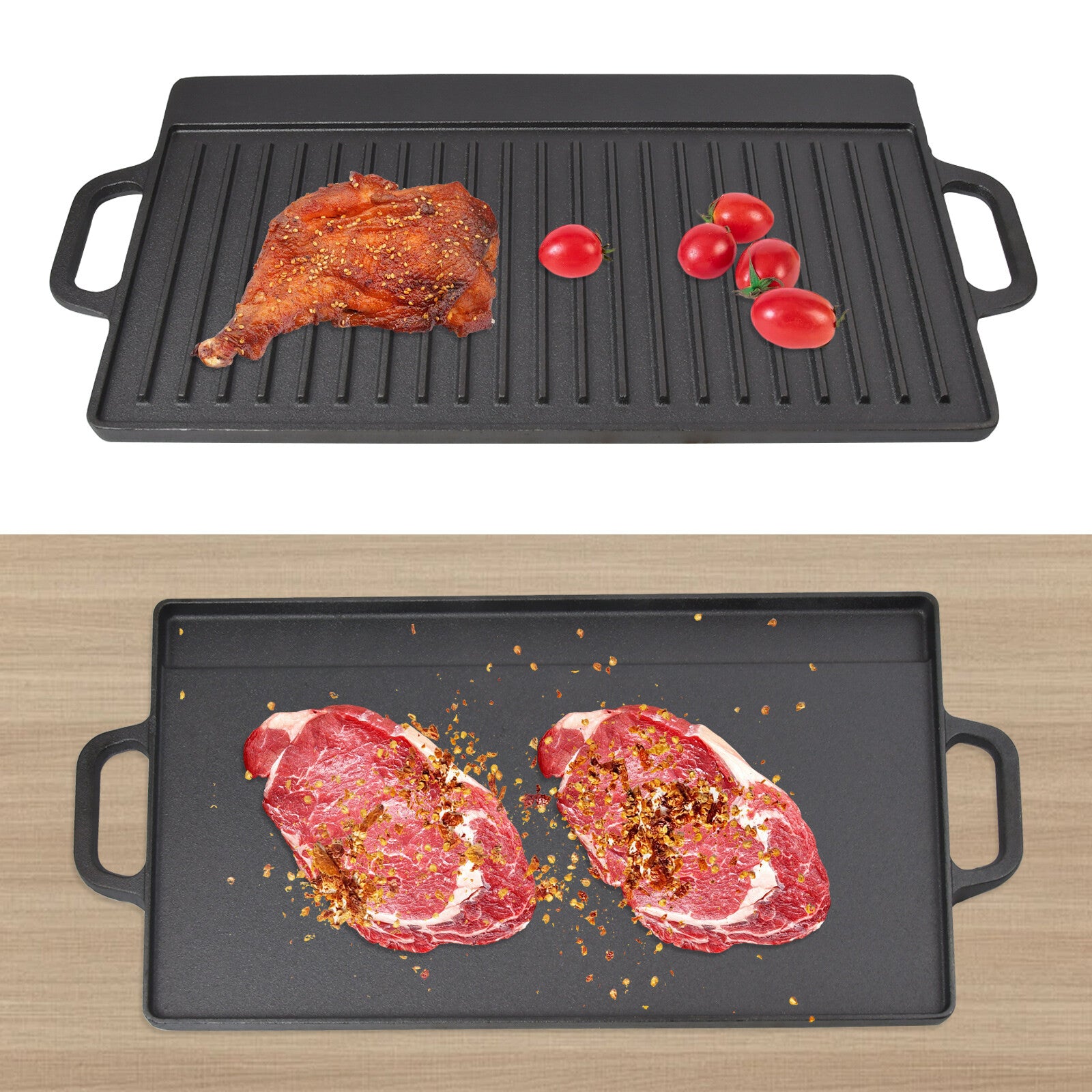 Cast Iron Large Griddle Pan Reversible BBQ Grill Pancake Plate Grills In&Outdoor