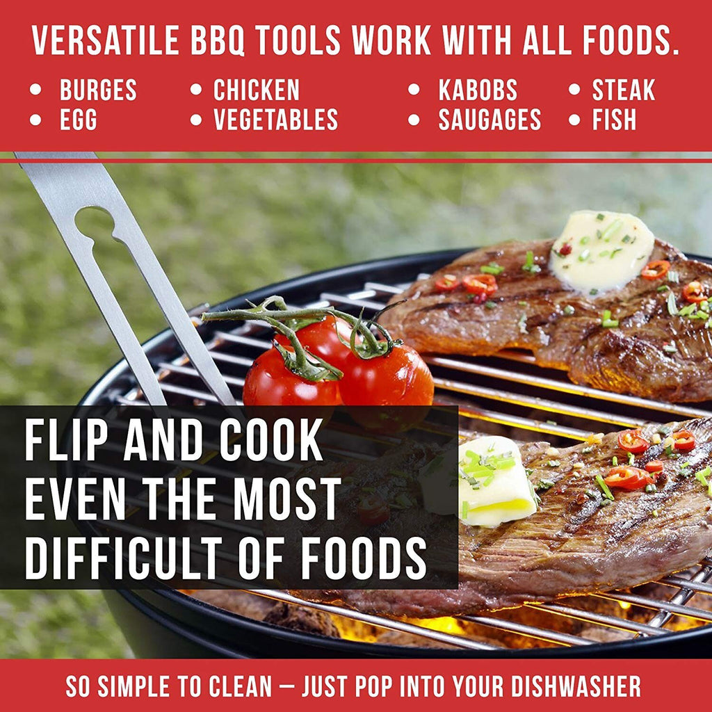 Chef Remi Barbeque Grill Tool Set - Spatula Tongs & Fork | Complete Grilling Set
