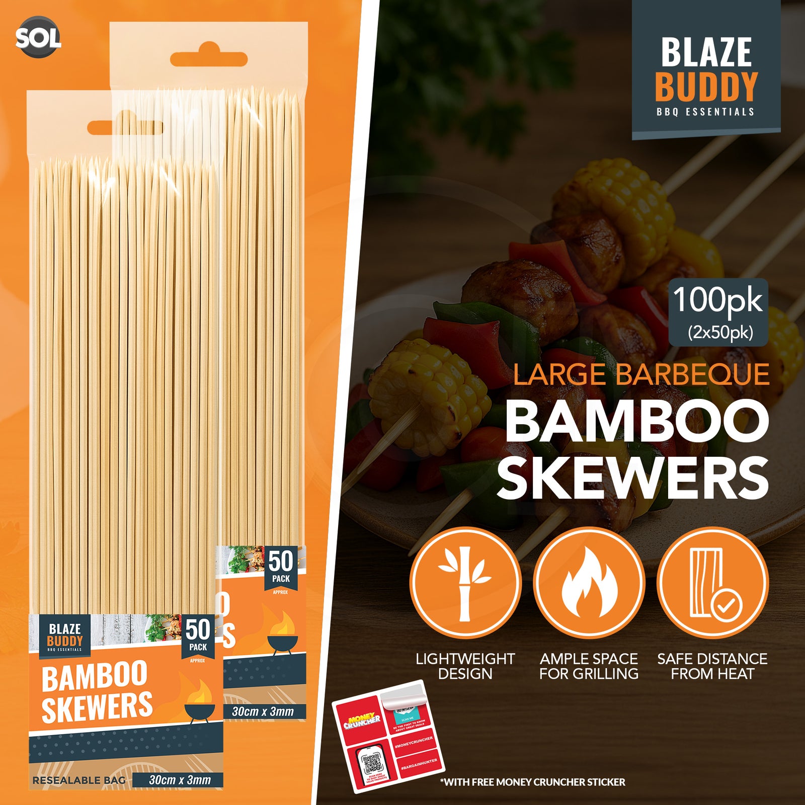 100 Bamboo Skewers 20Cm BBQ Kebab Fruit Chocolate Fondue Grill Wooden Sticks