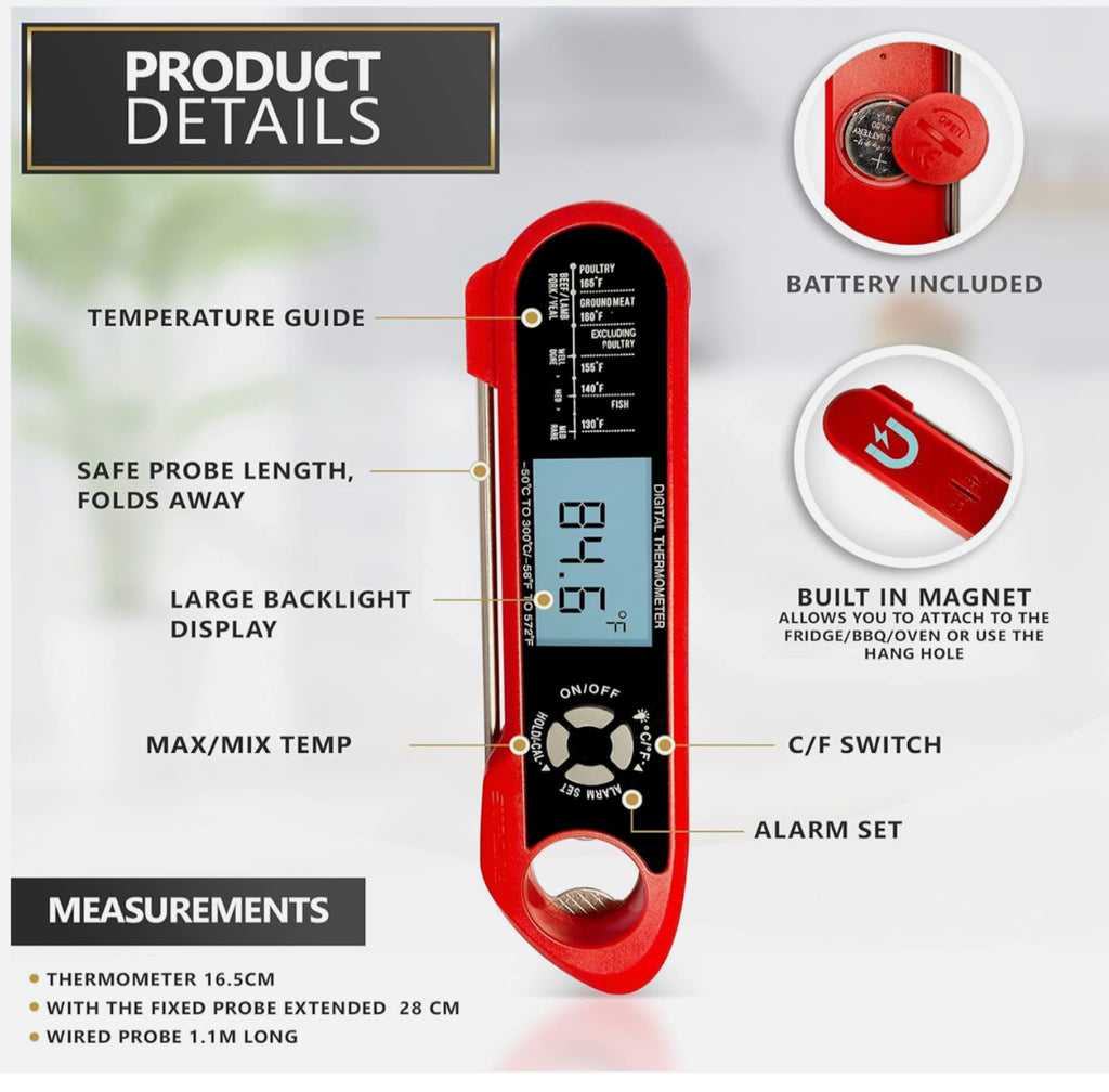 Instant Read Digital Meat Thermometer Cooking Food Temperature Probe Lcd Kitchen