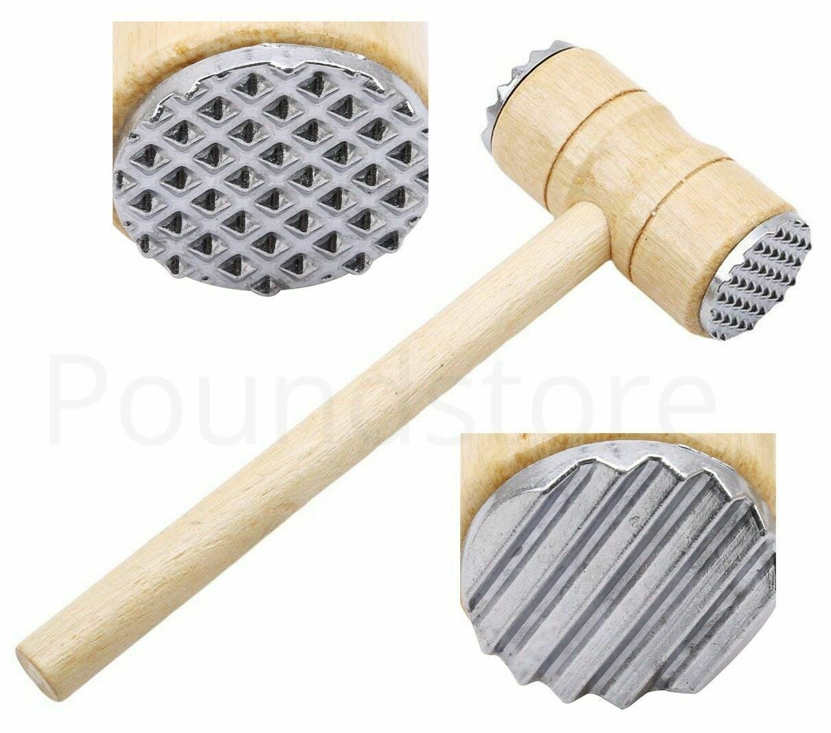 2Xnew Meat Tenderizer Mallet Metal Teeth End Steak Pointed round Wooden Hammer